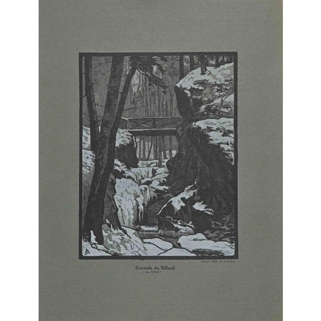 Mid-Century Modern The River Through Threes, Original Woodcut, 20th-Century For Sale - Image 3 of 3