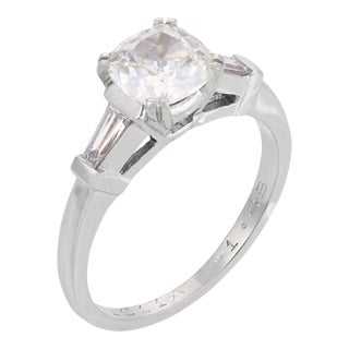 Mid Century Gia 1.02 Carat Old Mine Cut Diamond Platinum Engagement Ring, Size 6 For Sale