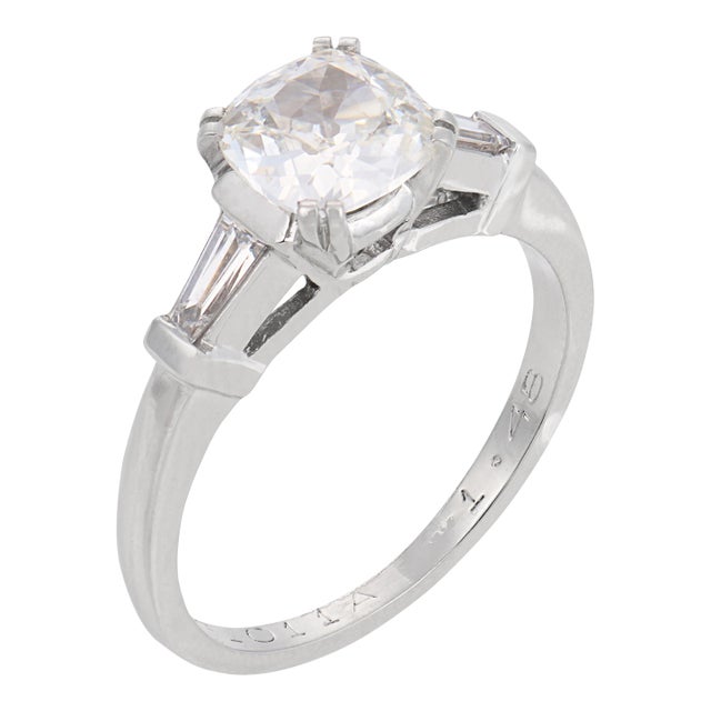 Mid Century Gia 1.02 Carat Old Mine Cut Diamond Platinum Engagement Ring, Size 6 For Sale
