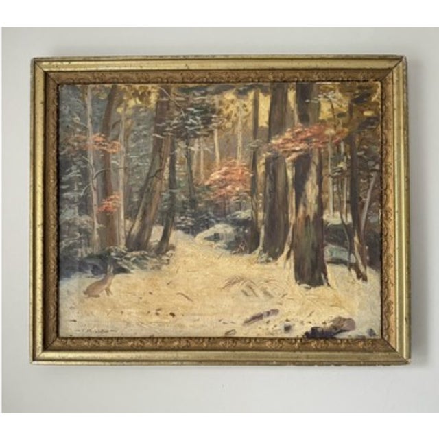 1900s American Tonalist Winter Forest Landscape Oil Painting by f.m. Lamb - Framed For Sale - Image 15 of 15