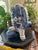 Chinoiserie Vintage Chinese Chinoiserie Blue & White Porcelain Foo Dog Guardian Lion on Wood Stand For Sale - Image 3 of 12