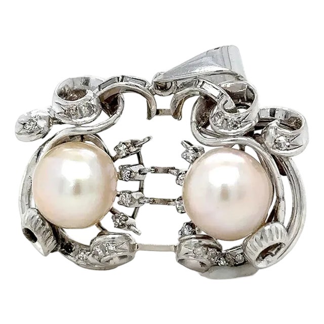 Bespoke Pearl & Diamond Brooch 0.45ct For Sale