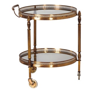 Vintage French Brass Bar Trolley with Glass Tiers, 1960s For Sale