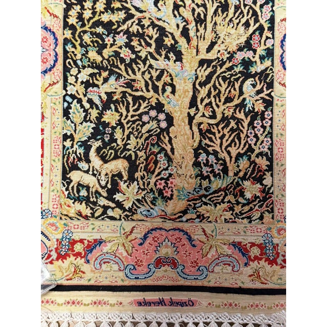 A beautiful, high-quality silk rug from Turkey featuring the Tree of Life motif, made in the world-renowned Özipek...
