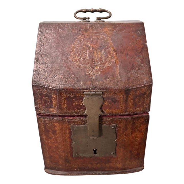 Antique French Coffret Tooled & Decorated Leather Keepsake Stationery Box For Sale