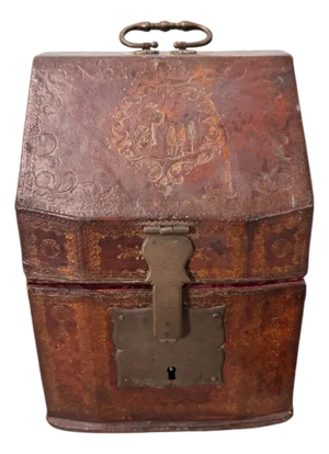 Antique French Coffret Tooled & Decorated Leather Keepsake Stationery Box