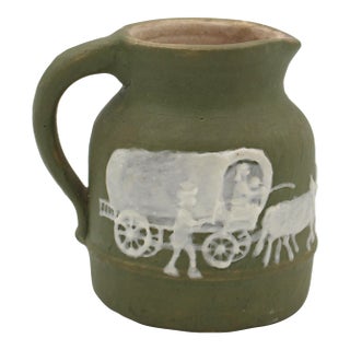 1960 North Carolina Cameo Decorated Small Pottery Pitcher by Walter Stephen For Sale