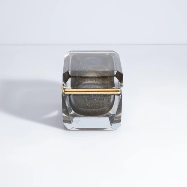 Glass Hand Blown Murano Glass Box in Grey Black W/24 Karat Gold Flecks For Sale - Image 7 of 9