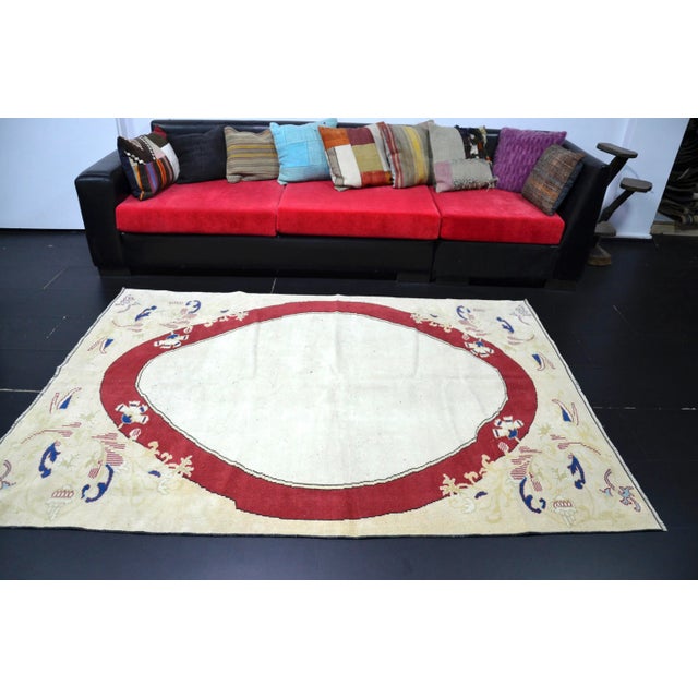 Textile 1960s Vintage Turkish Oushak Handmade Wool Rug For Sale - Image 7 of 11