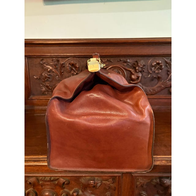 Vintage Leather Weekender Doctors Style Bag With Brass Frame Made Exclusively for Mercedes-Benz For Sale - Image 4 of 8