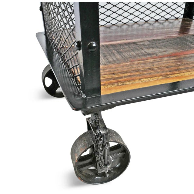 Iron Caster & Salvaged Wood Side Table For Sale In Los Angeles - Image 6 of 7