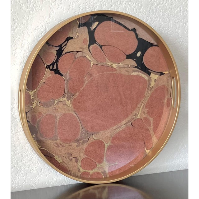 Contemporary Late 20th-Century “Geode” Motif Wood, Glass & Resin Circular Tray With Cut-Out Handles For Sale - Image 3 of 18