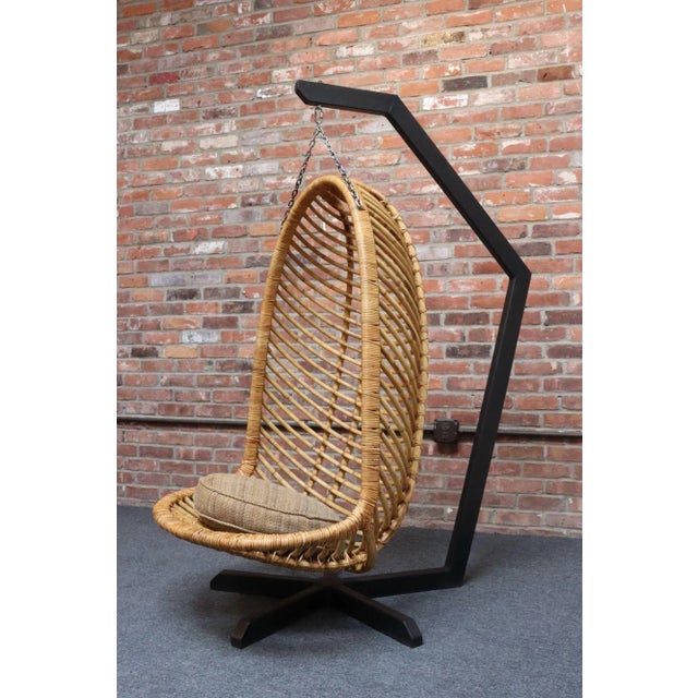 Vintage Bamboo and Rattan Hanging Parrot Chair With Cantilever Steel Frame For Sale - Image 17 of 18