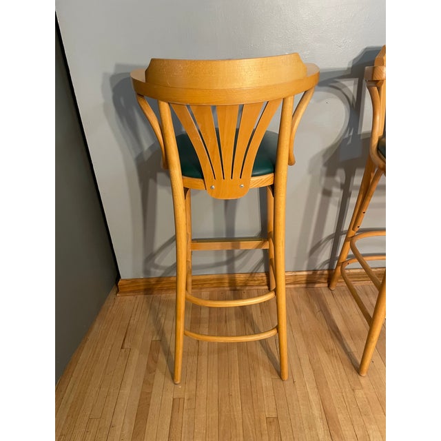 Tan Vintage Pair Bentwood Bar Stools Gar Products Attributed Radomsko ZMG For Sale - Image 8 of 11