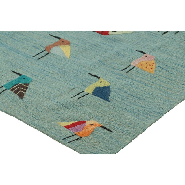 Rug & Kilim’s Suzani Style Kilim in Sky Blue With Polychromatic Bird Pictorials For Sale In New York - Image 6 of 7