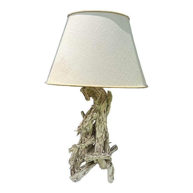 Driftwood Distressed Painted Table Lamp For Sale
