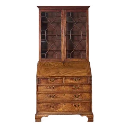 Early 19th Century Astral Glazed Burl Mahogany Bureau Bookcase For Sale