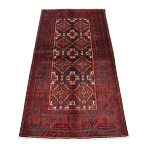 Baloch Rug 3'4'' X 6'4'' Blue Wool Vintage Tribal Hand-Knotted Oriental Carpet