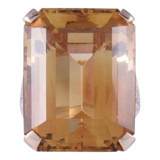 1950s 33 Carat Natural Untreated Citrine 14k Gold Ring Size 7 For Sale