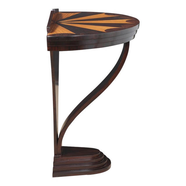 Art Deco Petite Teak and Rosewood Demi-Lune Console Table For Sale