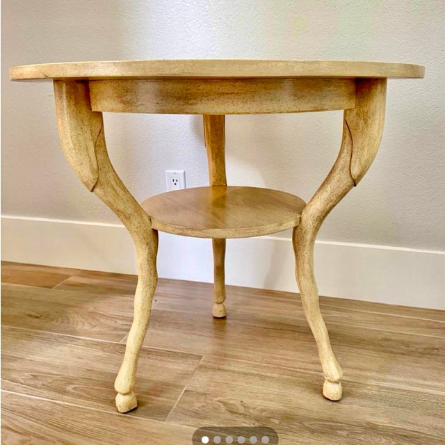 Outstanding Mid 20th Century 2 tier, round side table with carved legs with hoof feet and original custom painted blonde...