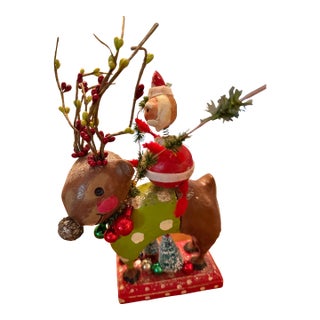 Penny McAllister Bobble Head Santa Riding Reindeer 2006 For Sale
