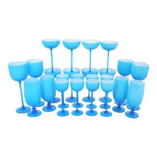 1960's Italian Carlo Moretti Tiffany Blue Cased Stemware - Set of 20 For Sale