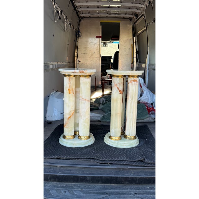 Mid-Century Modern Onyx Tripple Cylinder Base Side Tables Stand Pedestal Tables For Sale - Image 14 of 17