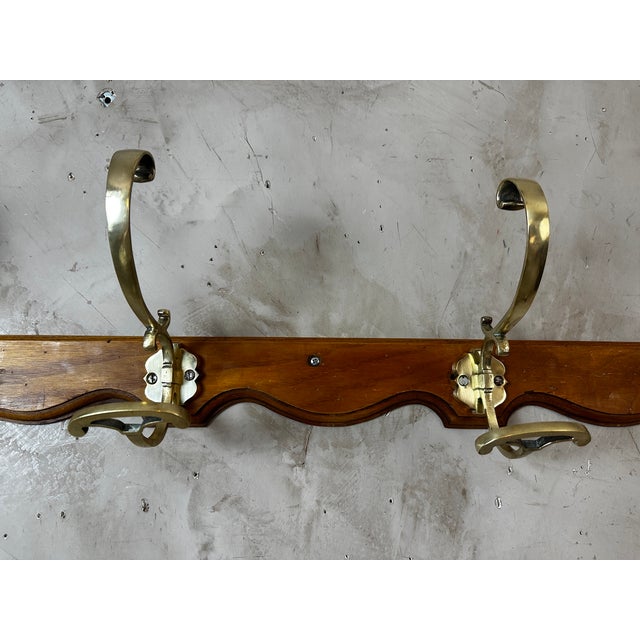 Wood Antique Coat Hooks in Brass and Wood, 1900 For Sale - Image 7 of 10