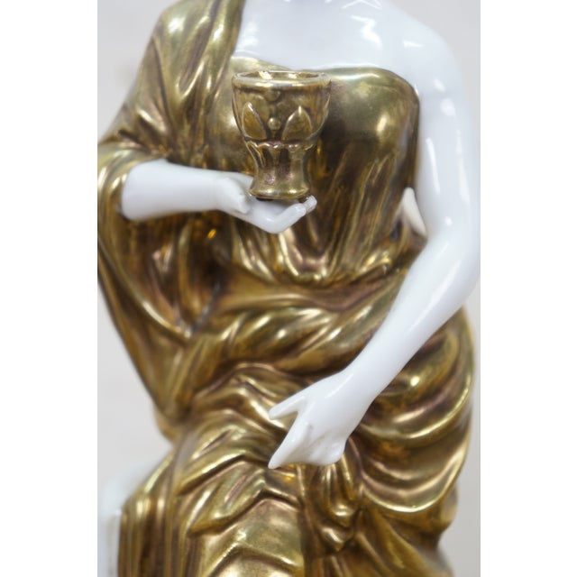 Neoclassical Greek Goddess 24k Gold Gilt Porcelain Statues Figurines 11" For Sale - Image 10 of 16