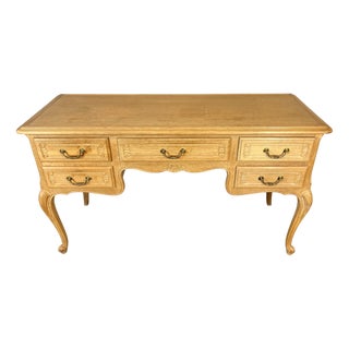 Vintage French Louis XVI Style Carved Desk in Oak For Sale