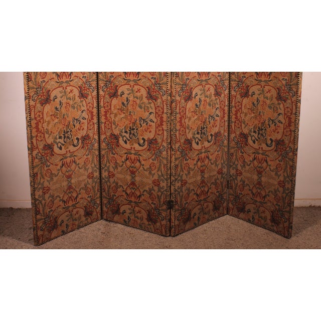 19th Century Painted Fabric Four-Panel Screen For Sale - Image 10 of 12