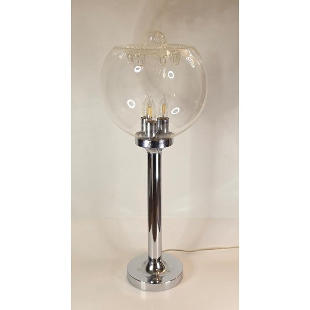 Mid-Century Modern 1970s Space Age Chrome Lamp With Murano Glass Shade For Sale - Image 3 of 11