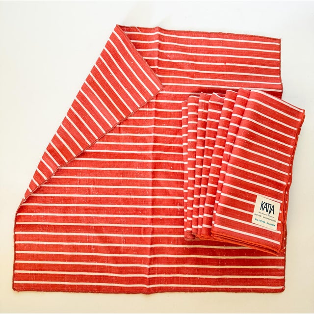 Vintage Linen Cotton Striped Cloth Dinner Napkins, Persimmon For Sale In Dallas - Image 6 of 7