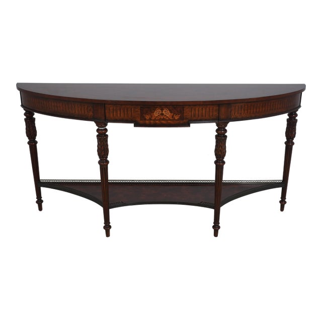 Theodore Alexander Regency Style Inlaid 2 Tier Demi Lune Console Table For Sale