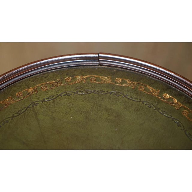 Vintage Hardwood Heritage Green Leather Wine Table, 1930s For Sale - Image 12 of 16