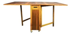 Vintage Mid-Century Teak Drop Leaf Dining Table W/ Built-in Storage