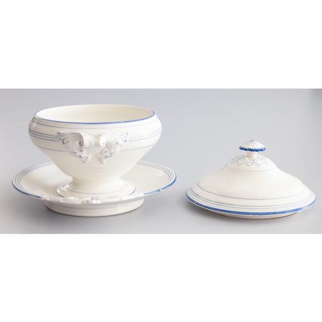 Ceramic Antique French Blue & White Porcelain Lidded Sauce Tureen For Sale - Image 7 of 10