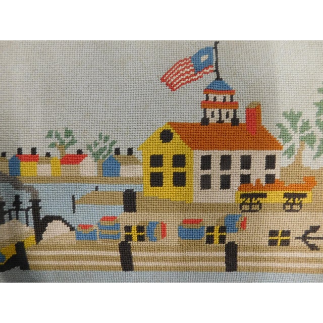 1960s Mid Century Stool With Hand Made Folk Art Needlepoint For Sale - Image 4 of 8