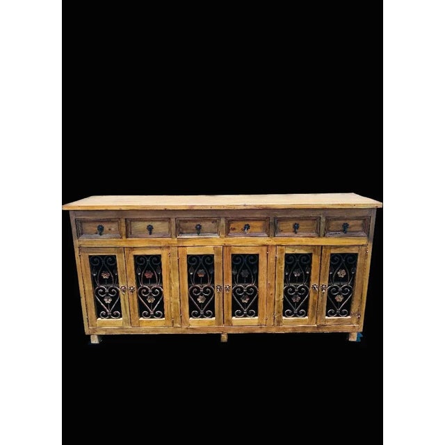 Late 20th Century 6 Doors Solid Wood Dining Room Rustic Storage Sideboard Buffet in the Style of Ralph Lauren For Sale - Image 9 of 10