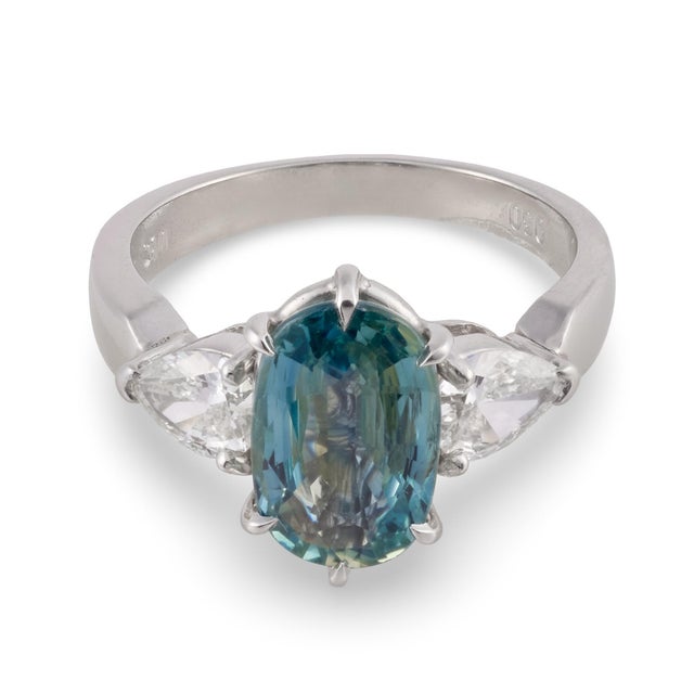 Contemporary Gia 3.34 Carat No Heat Sapphire Diamond Platinum Engagement Ring, Size 7.25 For Sale - Image 3 of 7