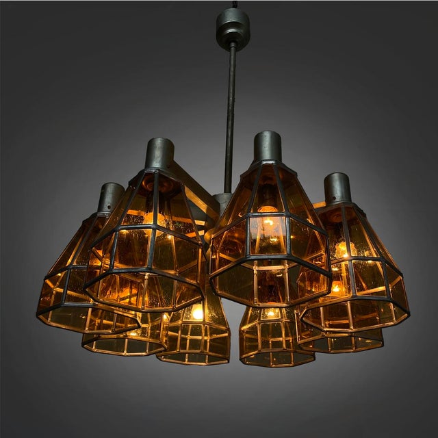 German Art Deco Chandelier in Yellow Glass and Metal, 1930s For Sale - Image 15 of 18