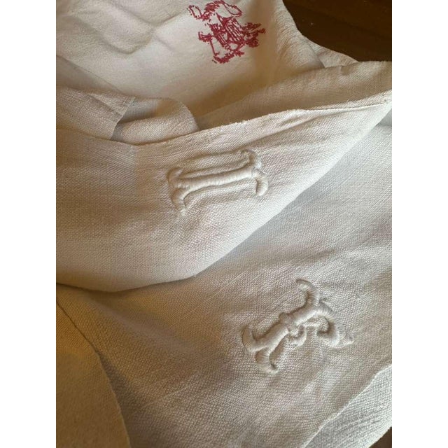 Antique French Linen Sheet Red Monogram Cross Stitch Soft Linen Sheet Lh Initials Rustic Trousseau Linen Circa 1900 For Sale - Image 11 of 12