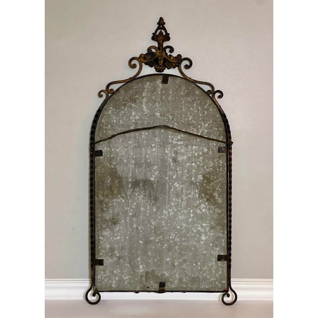 Oscar Bach Attributed Gilded Iron Console With Beveled Mirror, Marble Top, C. 1920 For Sale - Image 15 of 18