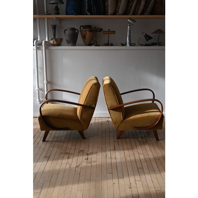 Wood Jindrich Halabala Chairs in Yellow Mohair For Sale - Image 7 of 11