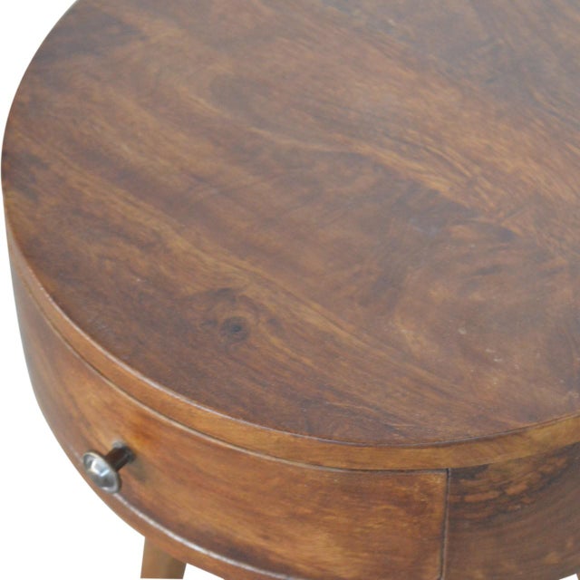 Modern Circular Solid Wood Table With Polished Finish For Sale - Image 3 of 8