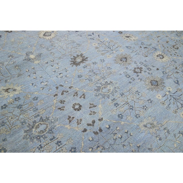 Light Blue Apadana's Artisan Collection Handmade Indian Wool Rug For Sale - Image 9 of 9