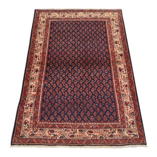 Vintage Tribal Rug 3'6'' X 5'3'' Blue Wool Hand-Knotted Oriental Carpet For Sale