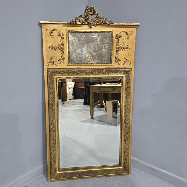 This is a very good late 19th Century antique deep bevelled French gilt trumeau mirror, with original back, in super...