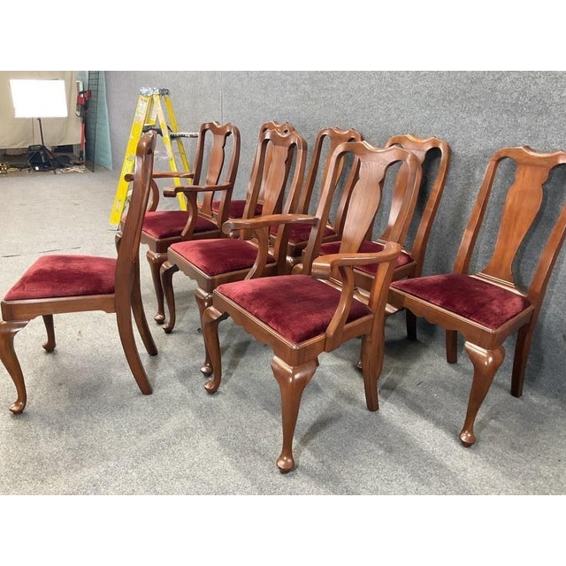 Henkel Harris 1970s Henkel Harris Solid Wild Black Cherry Queen Anne Dining Chairs - Rare Set of 8 For Sale - Image 4 of 13